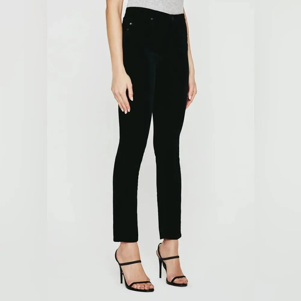 NWT AG Mari Velvet High Rise Slim Straight Super Black size 27